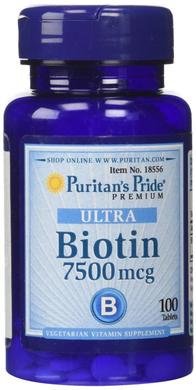 Біотин, Biotin, Puritan's Pride, 7500 мкг, 100 таблеток - фото