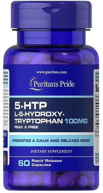 5-гідрокситриптофан, 5-HTP, Puritan's Pride, 100 мг, 60 капсул - фото
