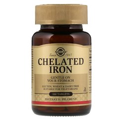 Хелат заліза, Chelated Iron, Solgar, 100 таблеток - фото