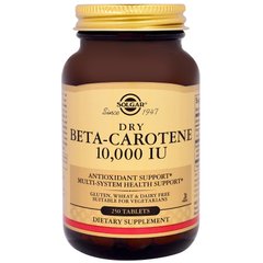 Бета каротин (Beta Carotene), Solgar, 10000 МЕ, 250 таблеток - фото