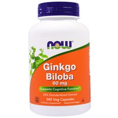Гинкго Билоба, Ginkgo Biloba, Now Foods, 60 мг, 240 капсул - фото