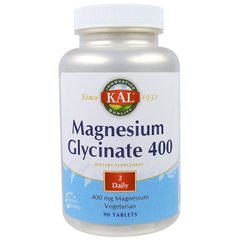 Магний глицинат, Magnesium Glycinate, Kal, 400 мг, 90 таблеток - фото
