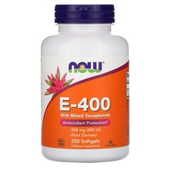 Витамин Е, Natural E-400, Now Foods, 250 капсул - фото