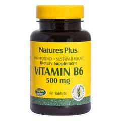 Витамин В-6 медленного высвобождения, Nature's Plus, 500 мг, 60 таблеток - фото