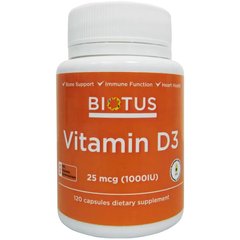 Вітамін Д3, Vitamin D3, Biotus, 1000 МО, 120 капсул - фото