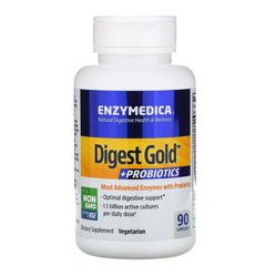 Ферменты и пробиотики, Дайджест Голд, Digest Gold + Probiotics, Enzymedica, 90 капсул - фото