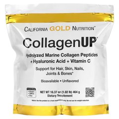 Коллаген пептиды UP 5000, Collagen Peptides, California Gold Nutrition, морской с гиалуроновой кислотой и витамином С, 5000 мг, 464 г - фото