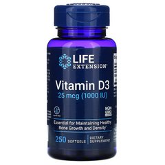 Витамин Д-3, Vitamin D3, Life Extension, 1000 МЕ, 250 гелевых капсул - фото