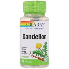 Одуванчик, Dandelion, Solaray, 520 мг, 100 капсул - фото
