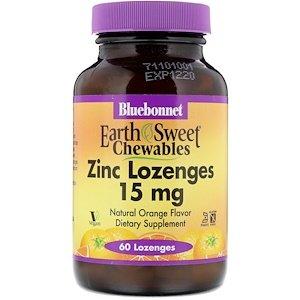 Цинк зі смаком апельсина, Zinc Lozenges, Bluebonnet Nutrition, 15 мг, 60 леденцов - фото