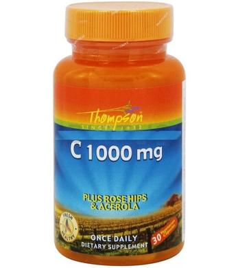 Витамин С Шиповник Ацерола (C + Rose Hips Acerola), Thompson, 1000 мг, 30 вегетарианских капсул - фото