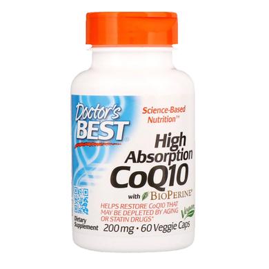 Коензим Q10, CoQ10 with BioPerine, Doctor's Best, биоперин, 200 мг, 60 вегетаріанських капсул - фото
