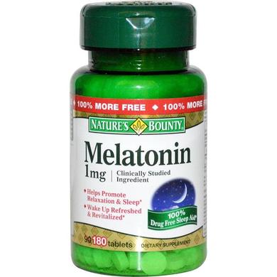 Мелатонін, Melatonin, Nature's Bounty, 1 мг, 180 таблеток - фото