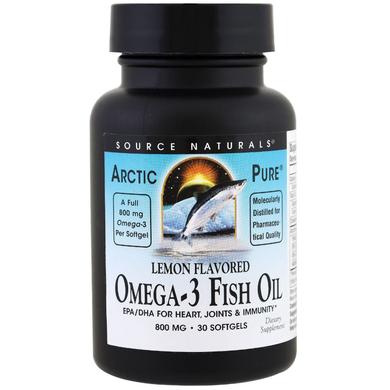 Омега-3, рыбий жир, Omega-3 Fish Oil, Source Naturals, арктический, вкус лимон, 800 мг, 30 гелевых капсул - фото