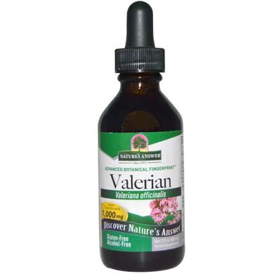 Валериана, экстракт корня, Valerian, Nature's Answer, без спирта, 1000 мг, 60 мл - фото