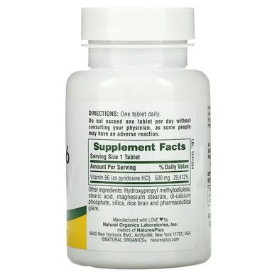 Вітамін В-6 повільного вивільнення, Nature's Plus, 500 мг, 60 таблеток - фото