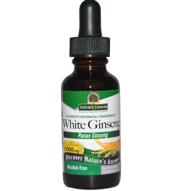 Женьшень, White Ginseng, Nature's Answer, без спирта, 1000 мг, 30 мл - фото