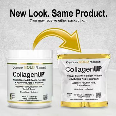 Колаген пептиди UP 5000, Collagen Peptides, California Gold Nutrition, морський з гіалуронової кислотою і вітаміном С, 5000 мг, 464 г - фото