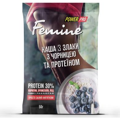 Каша Femine 3 злаку+протеїн 30 %, чорниця, PowerPro, 50 г - фото