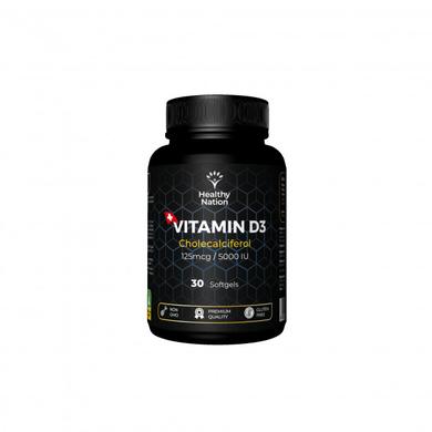 Витамин D3, Vitamin D3 Cholecalciferol, Healthy Nation, 5000 МЕ, 30 гелевых капсул - фото
