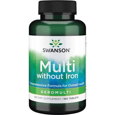 Мультивитамины для пожилых без железа,Geromulti without Iron Multivitamin for Seniors, Swanson, 100 таблеток - фото