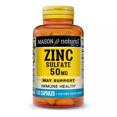 Цинка Сульфат 50 мг, Zinc Sulfate, Mason Natural, 100 капсул - фото