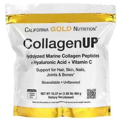 Колаген пептиди UP 5000, Collagen Peptides, California Gold Nutrition, морський з гіалуронової кислотою і вітаміном С, 5000 мг, 464 г - фото