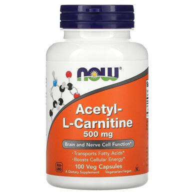 Now Foods, ацетил-L-карнитин, 500 мг, 100 вегетарианских капсул (NOW-00076) - фото