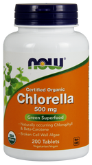 Хлорелла (Chlorella), Now Foods, органик, 500 мг, 200 таблеток - фото