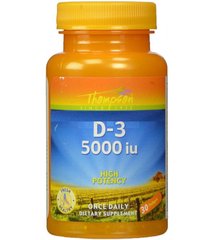 Вітамін Д3, Vitamin D3, Thompson, 5000 МО, 30 гелевих капсул - фото