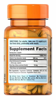 Витамин С с биофлавоноидами и шиповником, Vitamin C, Puritan's Pride, 500 мг, 30 капсул - фото