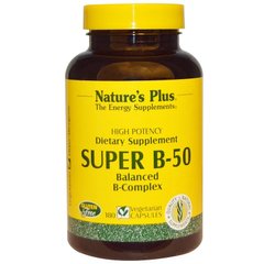 Комплекс витамина В, Super B-50, Nature's Plus, 180 растительных капсул - фото