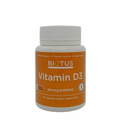 Вітамін Д3, Vitamin D3, Biotus, 2000 МО, 60 капсул - фото