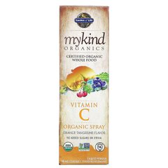 Витамин С, Vitamin C, Garden of Life, Mykind Organics, апельсин-мандарин, органик, спрей, 58 мл - фото