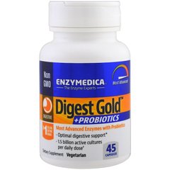 Ферменты и пробиотики, Digest Gold + Probiotics, Enzymedica, 45 капсул - фото