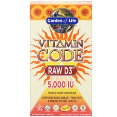 Сырые Витамины Д3, RAW D3, Garden of Life, Vitamin Code, 5000 МЕ, 60 капсул - фото