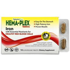 Комплекс для поддержания оптимального здоровья крови, Nature's Plus, Hema-Plex, 10 вегетарианских таблеток длительного высвобождения - фото