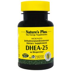 ДГЭА-25 с биоперином, DHEA-25 With Bioperine, Nature's Plus, 60 вегетарианских капсул - фото