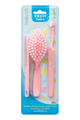 Набор детских расчесок и зубная щетка мягкая, розовый - фото