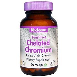 Хром, Chelated Chromium, Bluebonnet Nutrition, без дрожжей, 90 капсул - фото