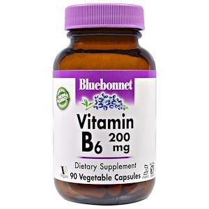 Витамин В6 (пиридоксин), Vitamin B-6, Bluebonnet Nutrition, 200 мг, 90 капсул - фото
