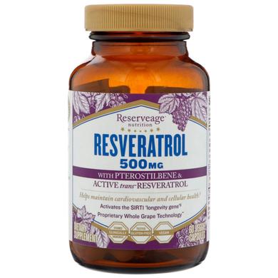Ресвератрол и Птеростильбен, Resveratrol Pterostilbene, ReserveAge Nutrition, 500 мг - фото