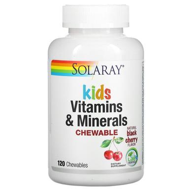 Мультивитамины для детей, Children's Vitamins and Minerals, Solaray, вкус вишни, 120 таблеток - фото