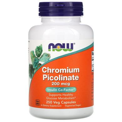 Хром піколінат, Chromium Picolinate, Now Foods, 200 мкг, 250 капсул - фото