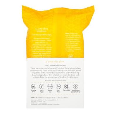 Салфетки для лица с осветляющей мицеллярной пропиткой с витамином С, Derma E, 30 шт - фото