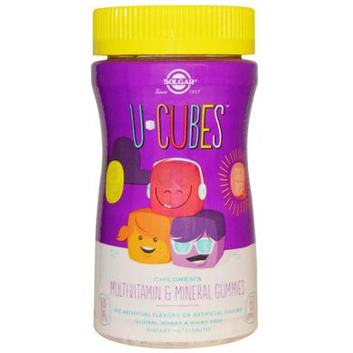 Вітаміни і мінерали для дітей жувальні, Childrens Multi-Vitamin & Mineral, Solgar, U-Cubes, 60 конфет - фото