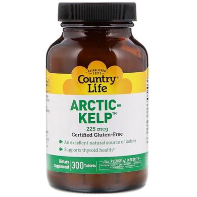 Йод, арктическая ламинария, Artic-Kelp, Country Life, 225 мкг, 300 таблеток - фото