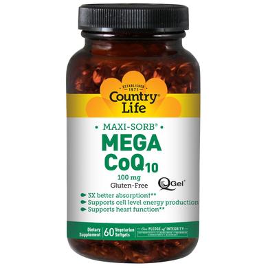 Коензим Q10, Mega CoQ10, Country Life, 100 мг, 60 капсул - фото